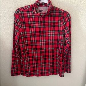 Lands' End Red Christmas Plaid Turtleneck